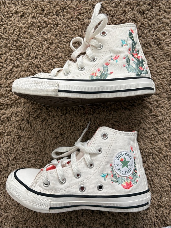 Converse Other - Converse Kids White High-Top Sneakers with Multicolor Floral Embroidery